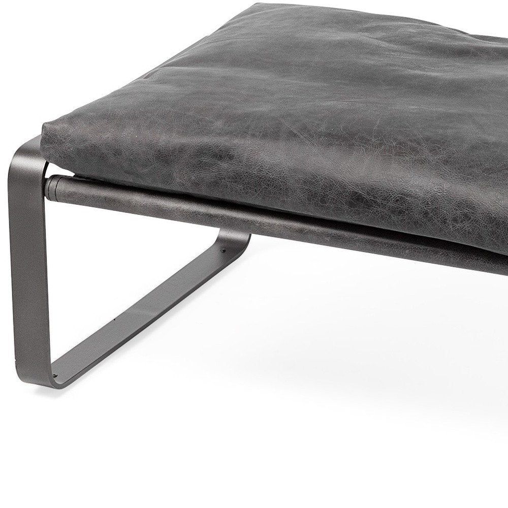 27" Black Genuine Leather Ottoman