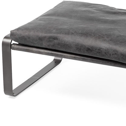 27" Black Genuine Leather Ottoman