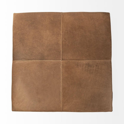 36" Brown Genuine Leather Cube Ottoman