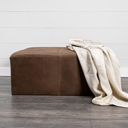 36" Brown Genuine Leather Cube Ottoman