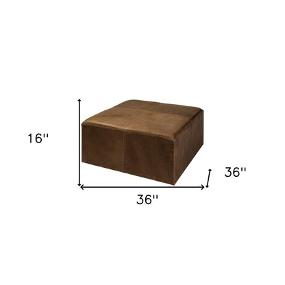 36" Brown Genuine Leather Cube Ottoman