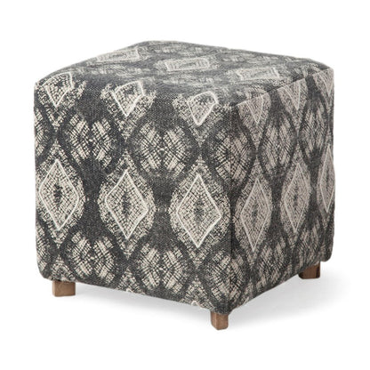 19" Gray Cotton and Brown Cube Ottoman