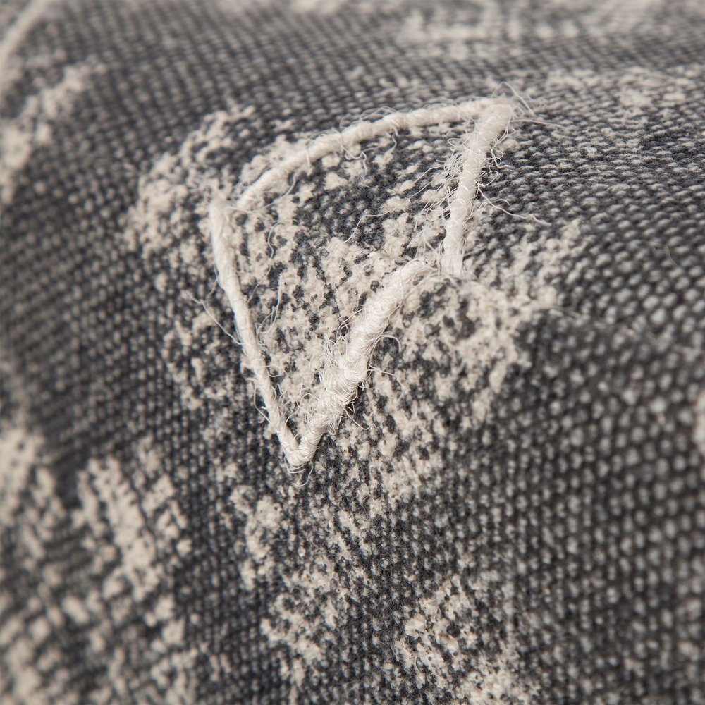 19" Gray Cotton and Brown Cube Ottoman