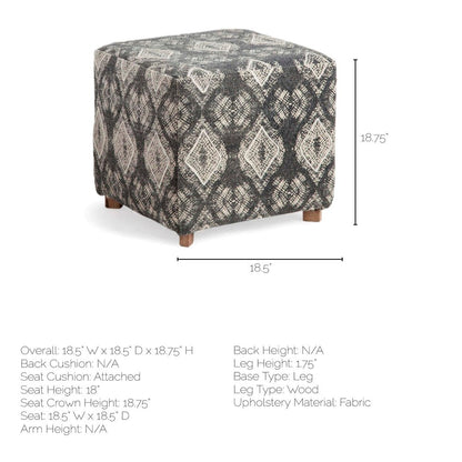 19" Gray Cotton and Brown Cube Ottoman