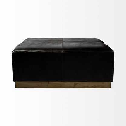 36" Black Faux Leather and Brown Footstool