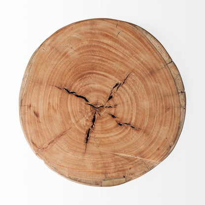 18" Dark Brown And Brown Distressed Reclaimed Wood Round End Table