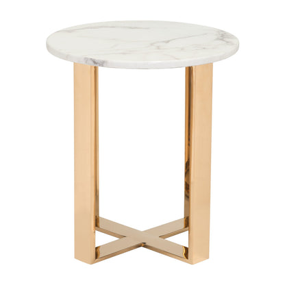 21" Gold And White Stone Round End Table