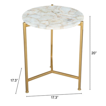 20" Gold And White Genuine Marble Look Round End Table