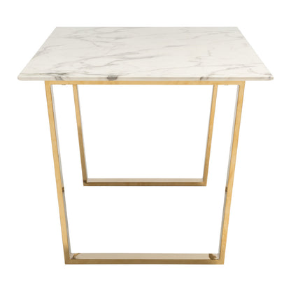 71" White And Gold Faux Marble And Steel Sled Base Dining Table