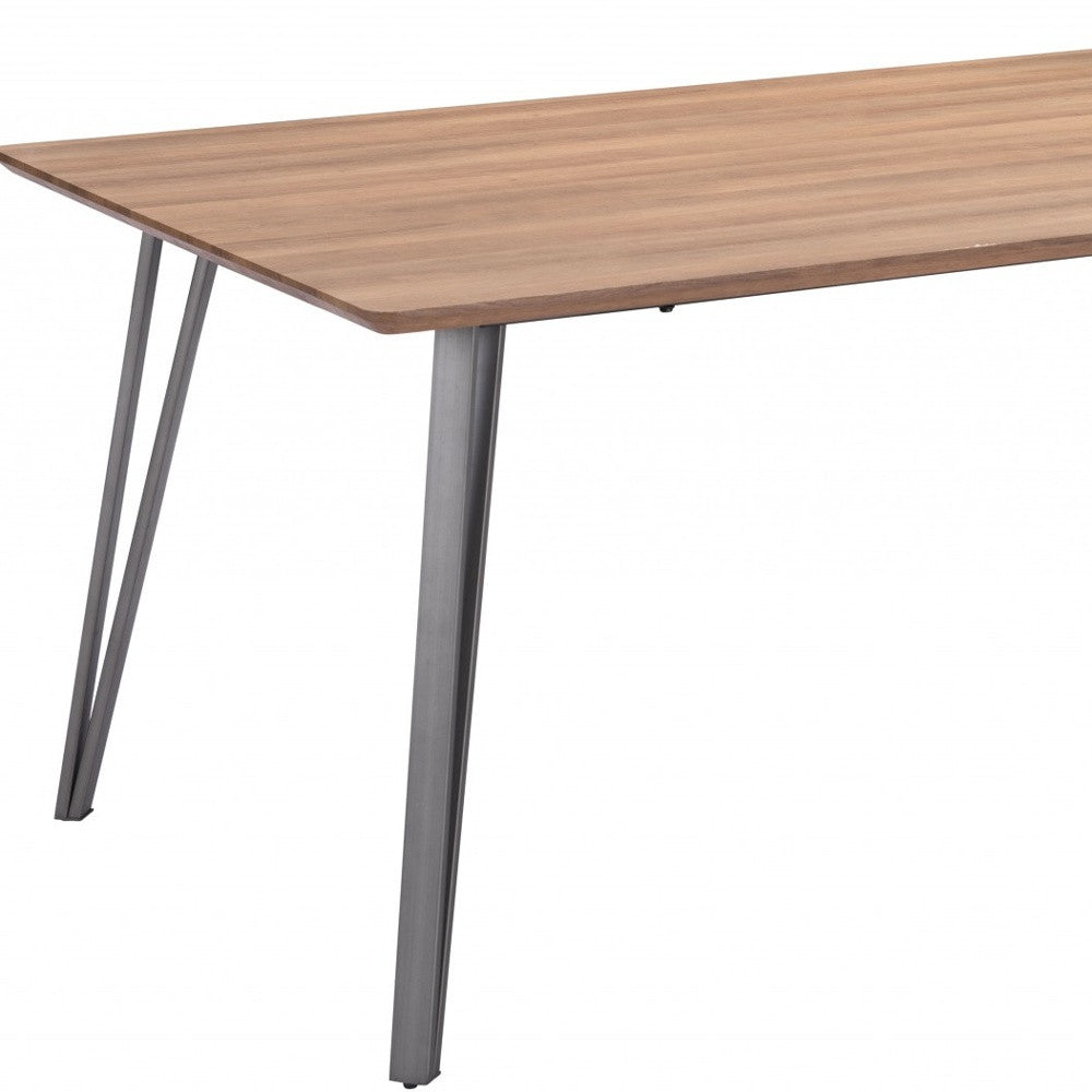 79" Wood Brown And Gray Steel Dining Table