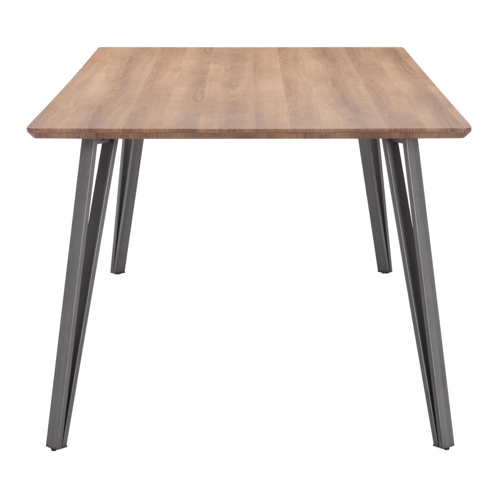 79" Wood Brown And Gray Steel Dining Table