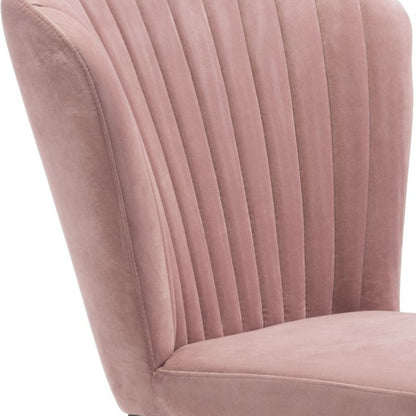 Set of Two Tufted Pink And Black Upholstered Velvet Wing Back Dining Side Chairs