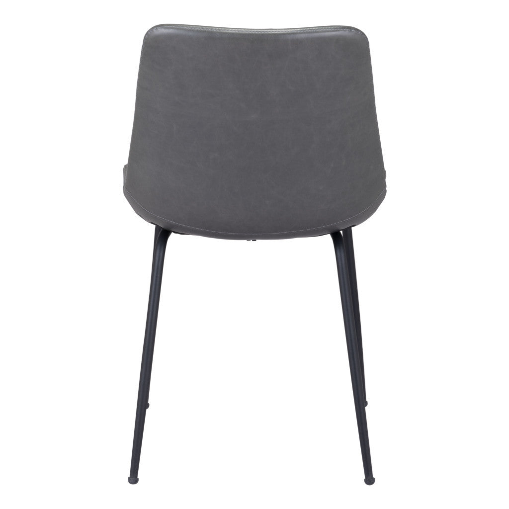 Set of Two Gray And Black Upholstered Faux Leather Dining Side Chairs