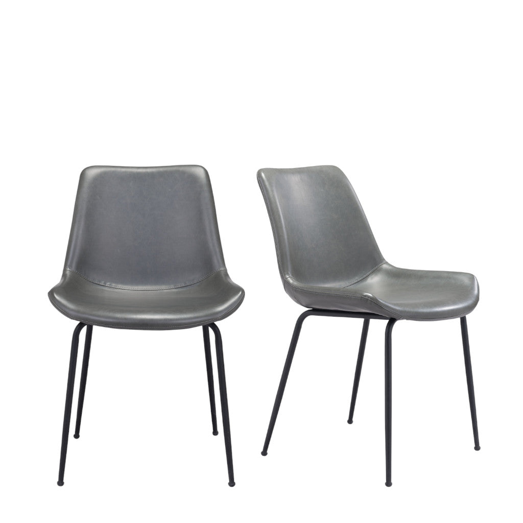 Set of Two Gray And Black Upholstered Faux Leather Dining Side Chairs