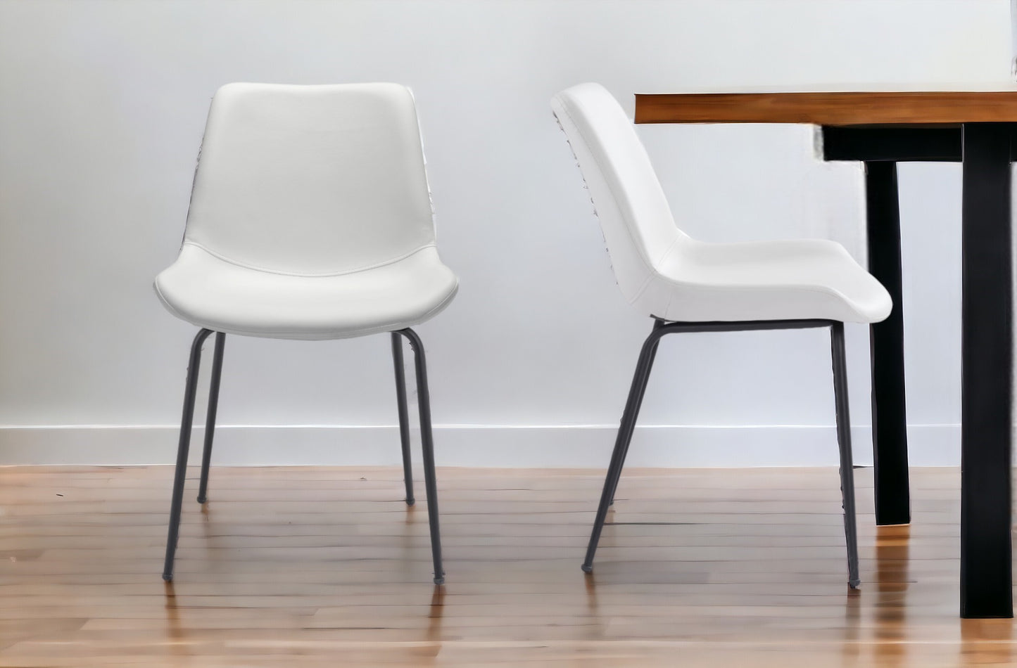 Set of Two White And Black Upholstered Faux Leather Dining Side Chairs