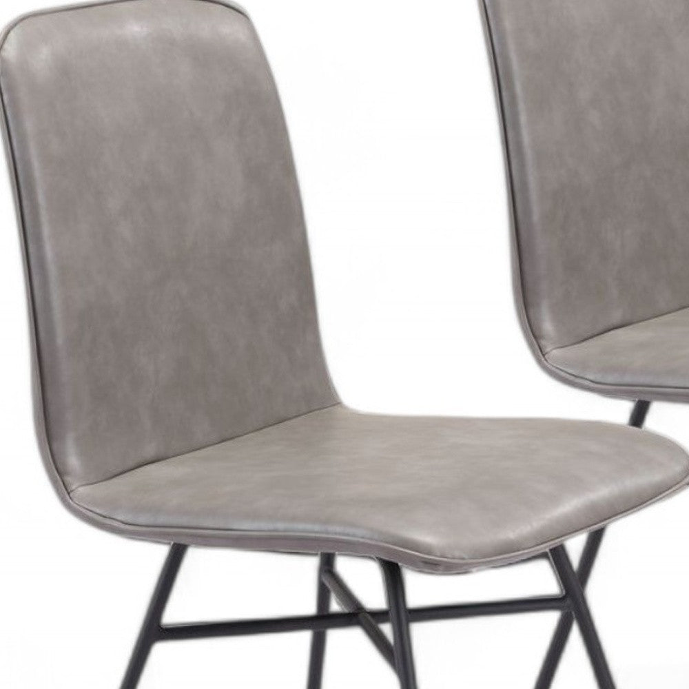 Set of Two Gray And Black Upholstered Faux Leather Dining Side Chairs