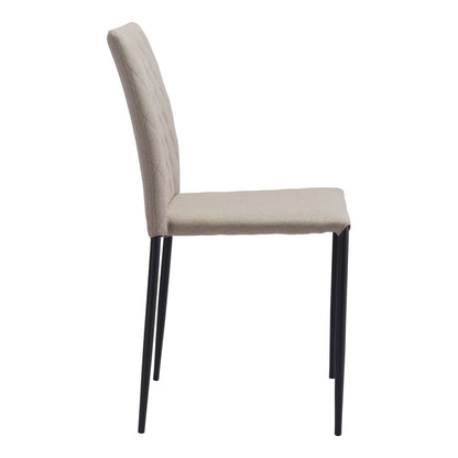 Set of Two Beige And Black Upholstered Fabric Dining Side Chairs