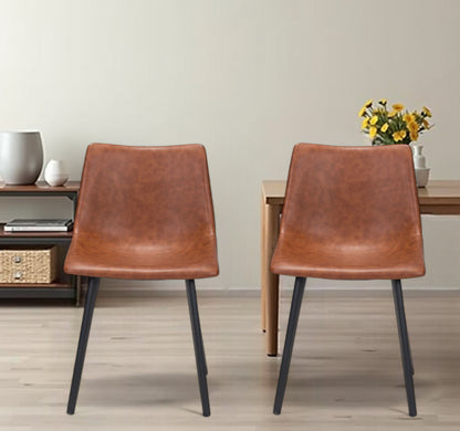 Set of Two Brown Vintage Look Faux Leather Slight Scoop Dining Chairs