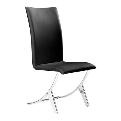 Set of Two Black And Silver Upholstered Faux Leather Dining Side Chairs