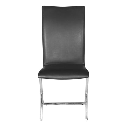 Set of Two Black And Silver Upholstered Faux Leather Dining Side Chairs