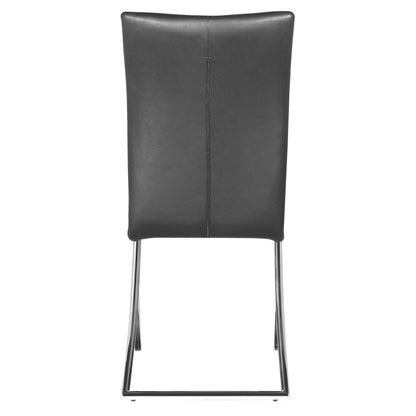 Set of Two Black And Silver Upholstered Faux Leather Dining Side Chairs