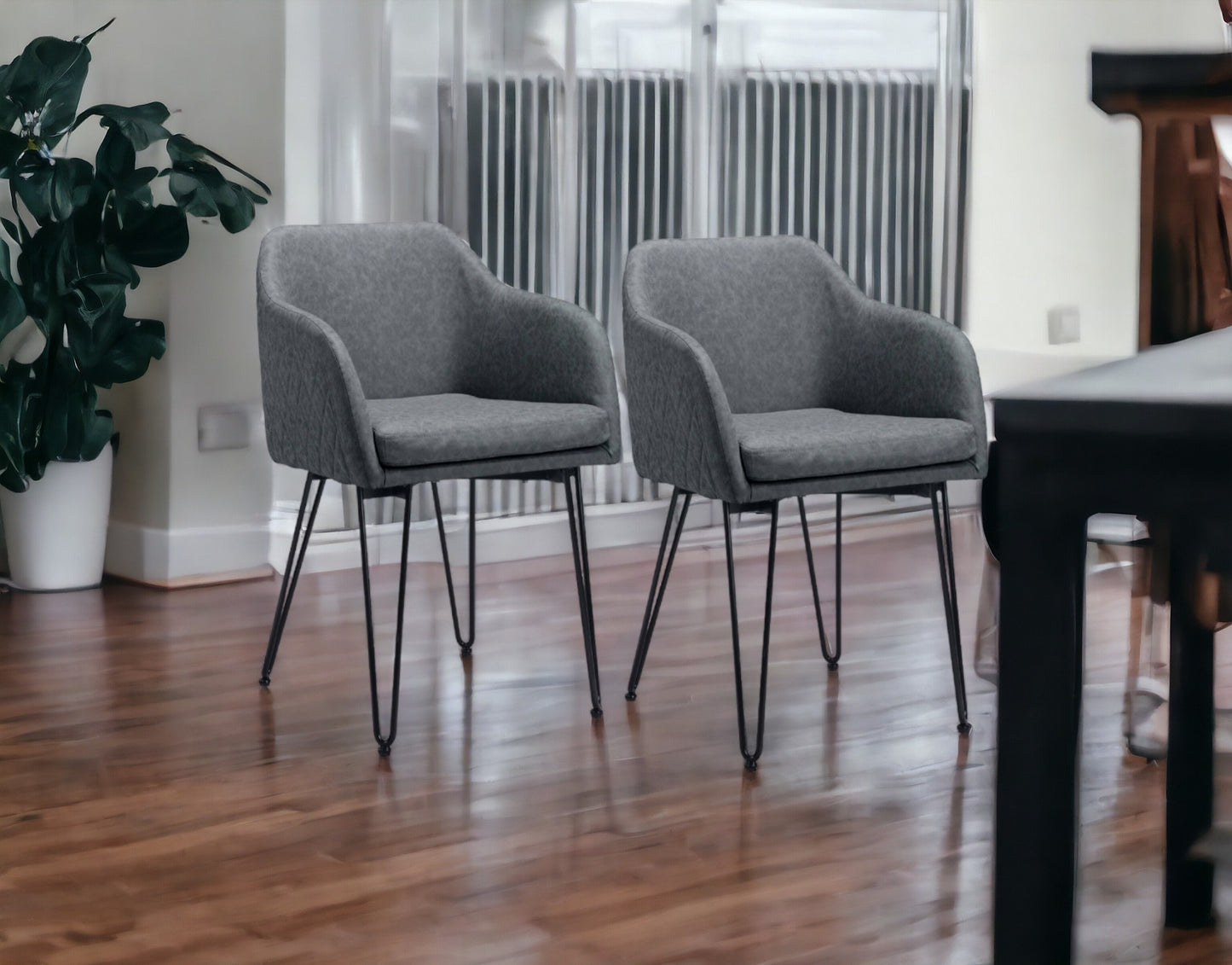 Set of Two Vintage Gray Faux Leather Dining Chairs