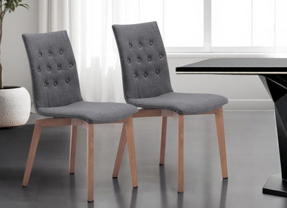 Set of Two Tufted Gray And Brown Upholstered Fabric Dining Side Chairs