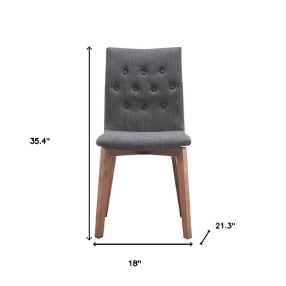 Set of Two Tufted Gray And Brown Upholstered Fabric Dining Side Chairs