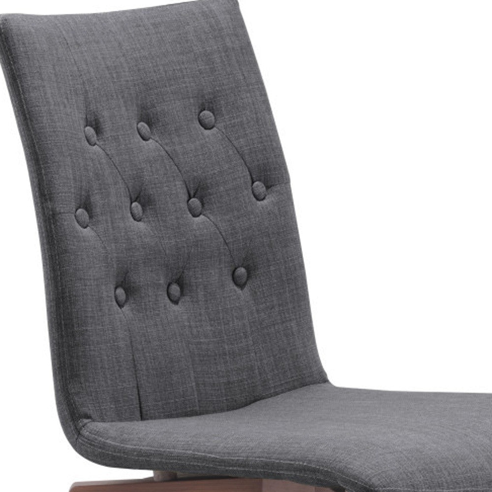 Set of Two Tufted Gray And Brown Upholstered Fabric Dining Side Chairs