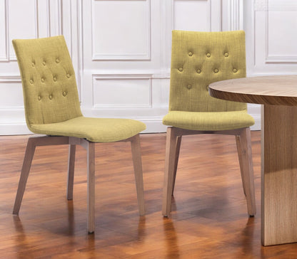 Set of Two Tufted Green And Brown Upholstered Fabric Dining Side Chairs