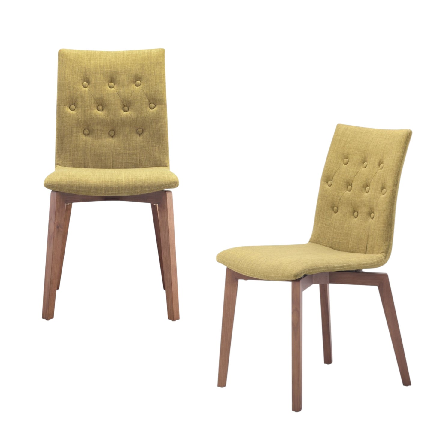 Set of Two Tufted Green And Brown Upholstered Fabric Dining Side Chairs
