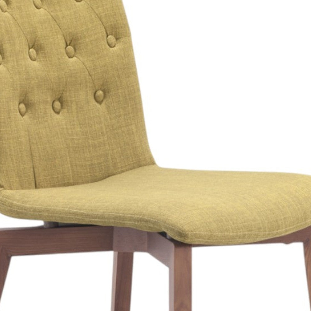 Set of Two Tufted Green And Brown Upholstered Fabric Dining Side Chairs