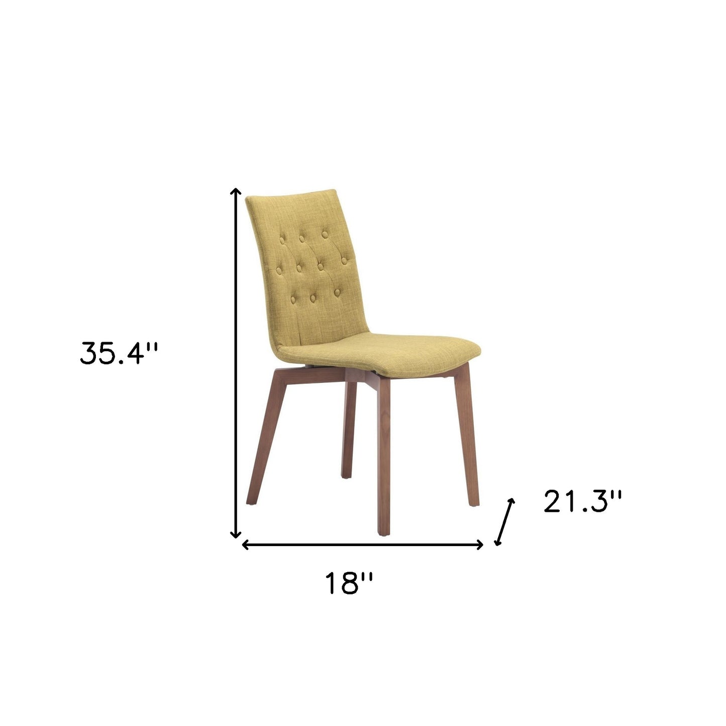 Set of Two Tufted Green And Brown Upholstered Fabric Dining Side Chairs