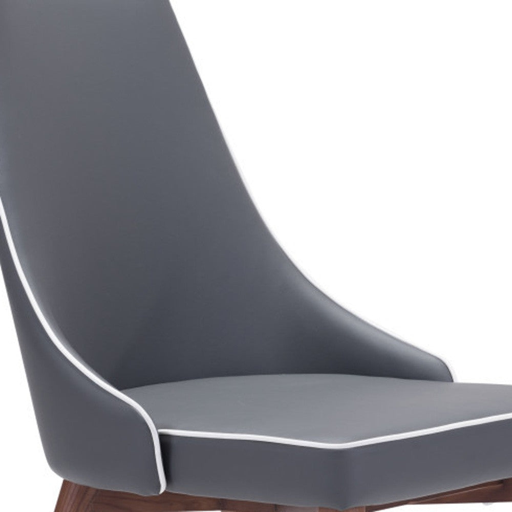 Set of Two Gray And Brown Upholstered Faux Leather Windsor Back Dining Side Chairs