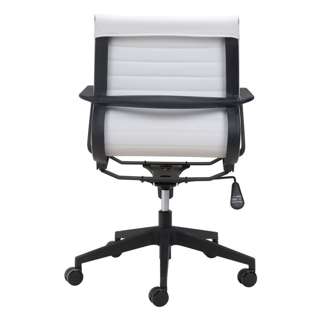 White and Black Adjustable Swivel Faux Leather Rolling Conference Office Chair