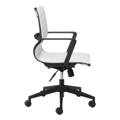 White and Black Adjustable Swivel Faux Leather Rolling Conference Office Chair