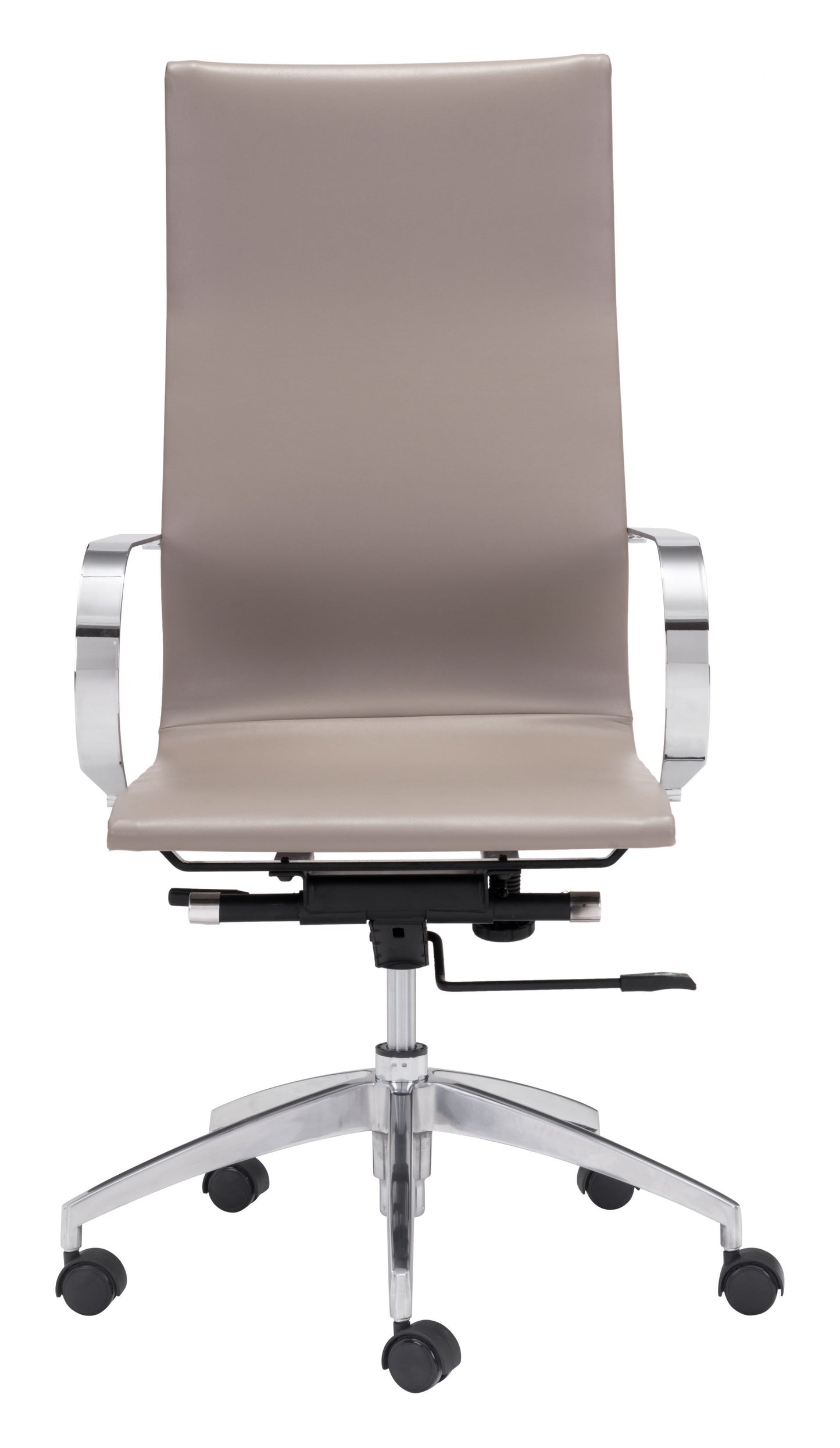 Taupe and Silver Adjustable Swivel Faux Leather Rolling Conference Office Chair