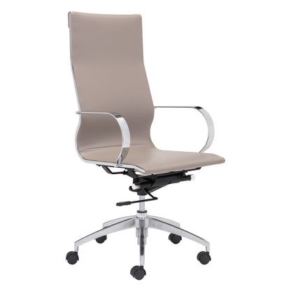 Taupe and Silver Adjustable Swivel Faux Leather Rolling Conference Office Chair