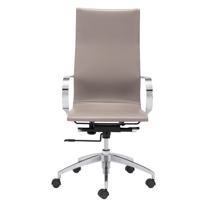 Taupe and Silver Adjustable Swivel Faux Leather Rolling Conference Office Chair