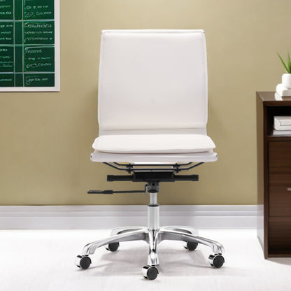 White and Silver Adjustable Swivel Faux Leather Rolling Executive Office Chair