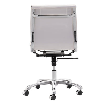 White and Silver Adjustable Swivel Faux Leather Rolling Executive Office Chair