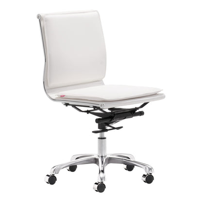 White and Silver Adjustable Swivel Faux Leather Rolling Executive Office Chair