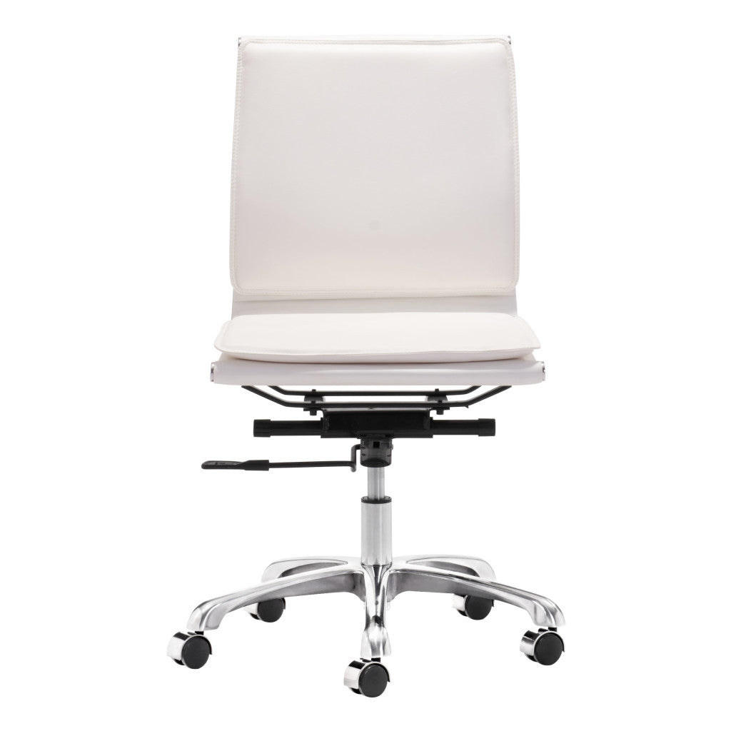 White and Silver Adjustable Swivel Faux Leather Rolling Executive Office Chair