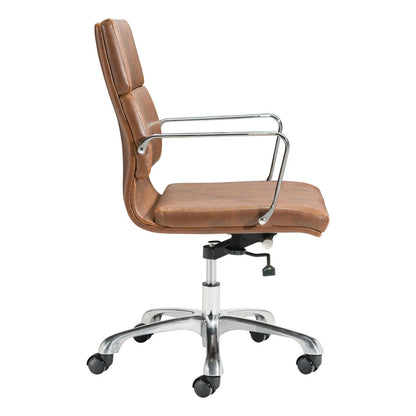 Brown and Silver Adjustable Swivel Faux Leather Rolling Executive Office Chair