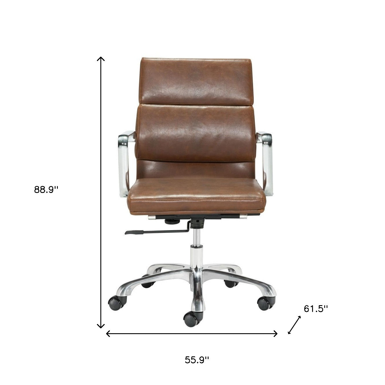 Brown and Silver Adjustable Swivel Faux Leather Rolling Executive Office Chair