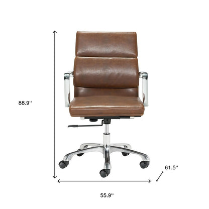 Brown and Silver Adjustable Swivel Faux Leather Rolling Executive Office Chair