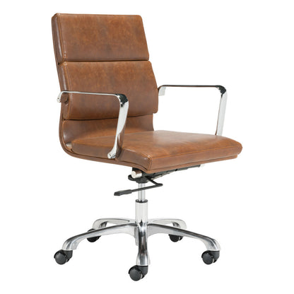 Brown and Silver Adjustable Swivel Faux Leather Rolling Executive Office Chair