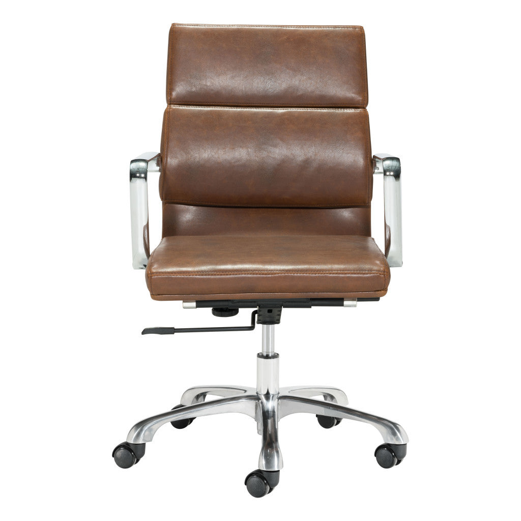 Brown and Silver Adjustable Swivel Faux Leather Rolling Executive Office Chair