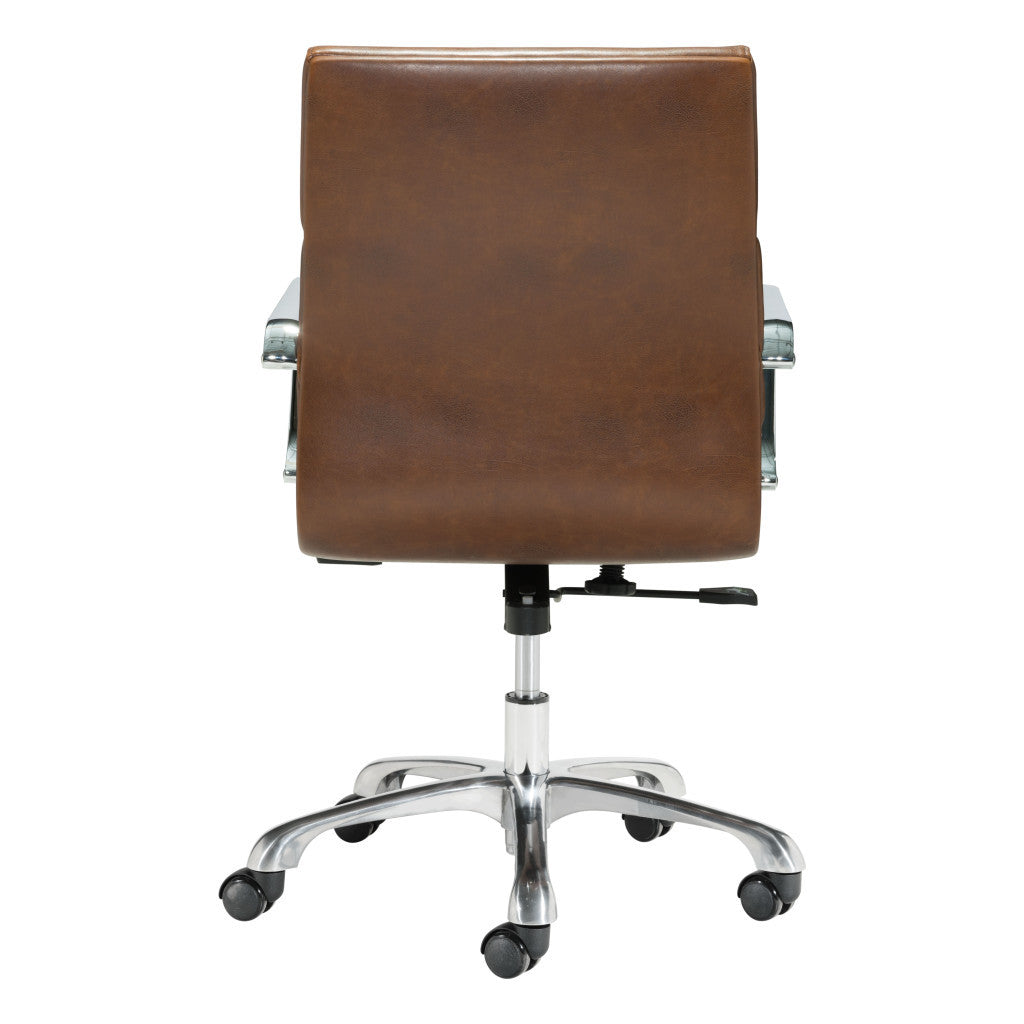 Brown and Silver Adjustable Swivel Faux Leather Rolling Executive Office Chair