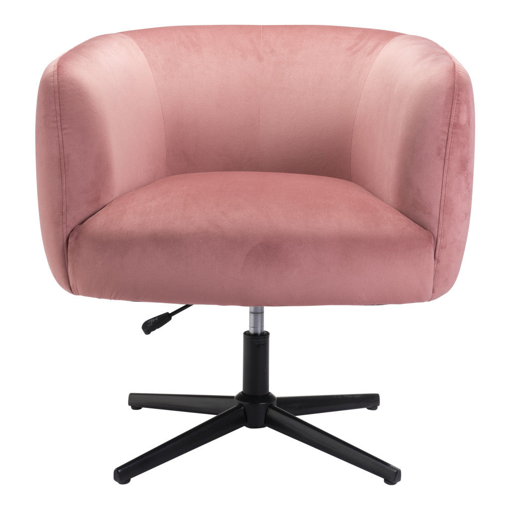 30" Pink And Black Velvet Swivel Barrel Chair